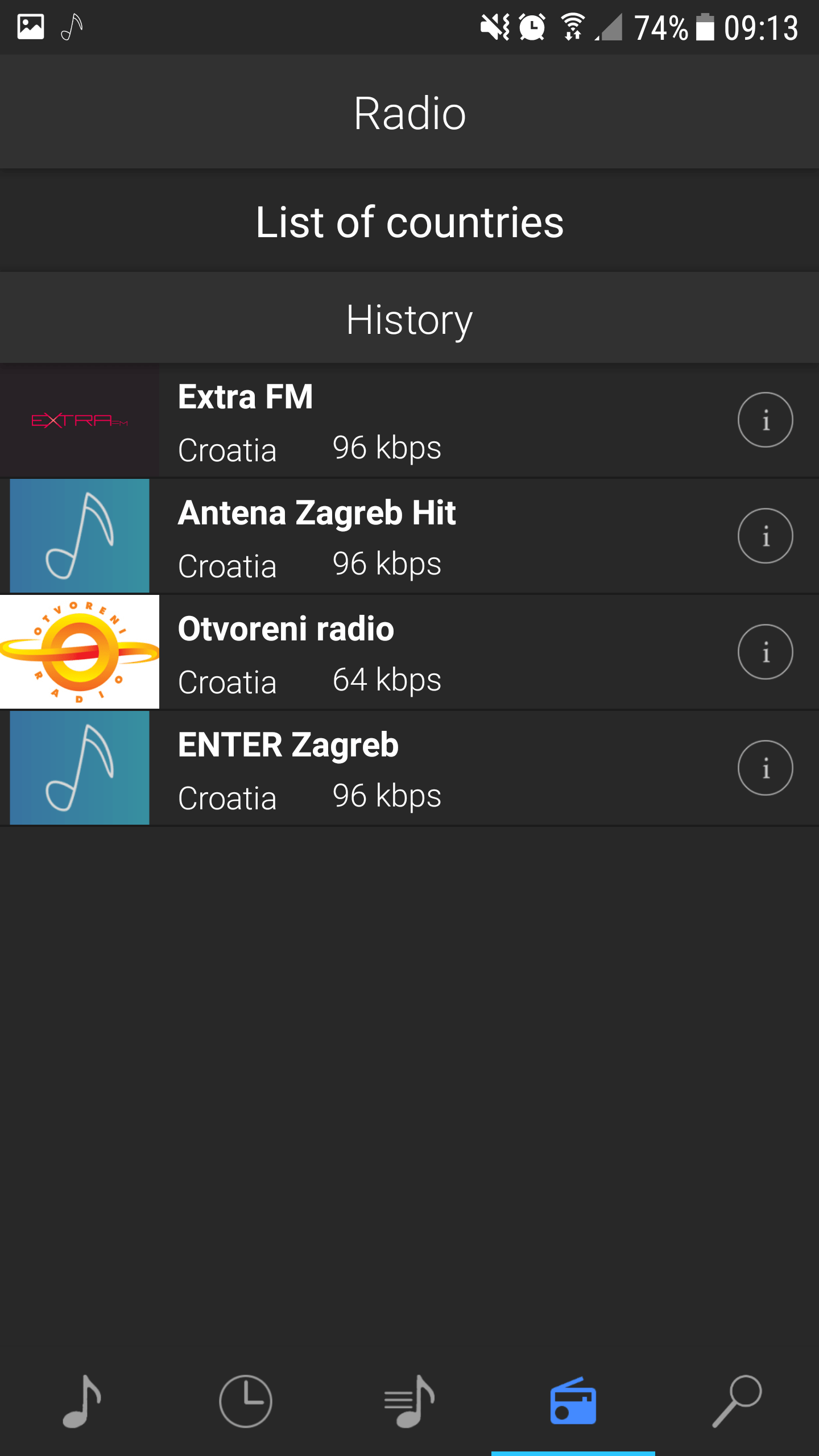 Radio fragment of YouPlay for Android