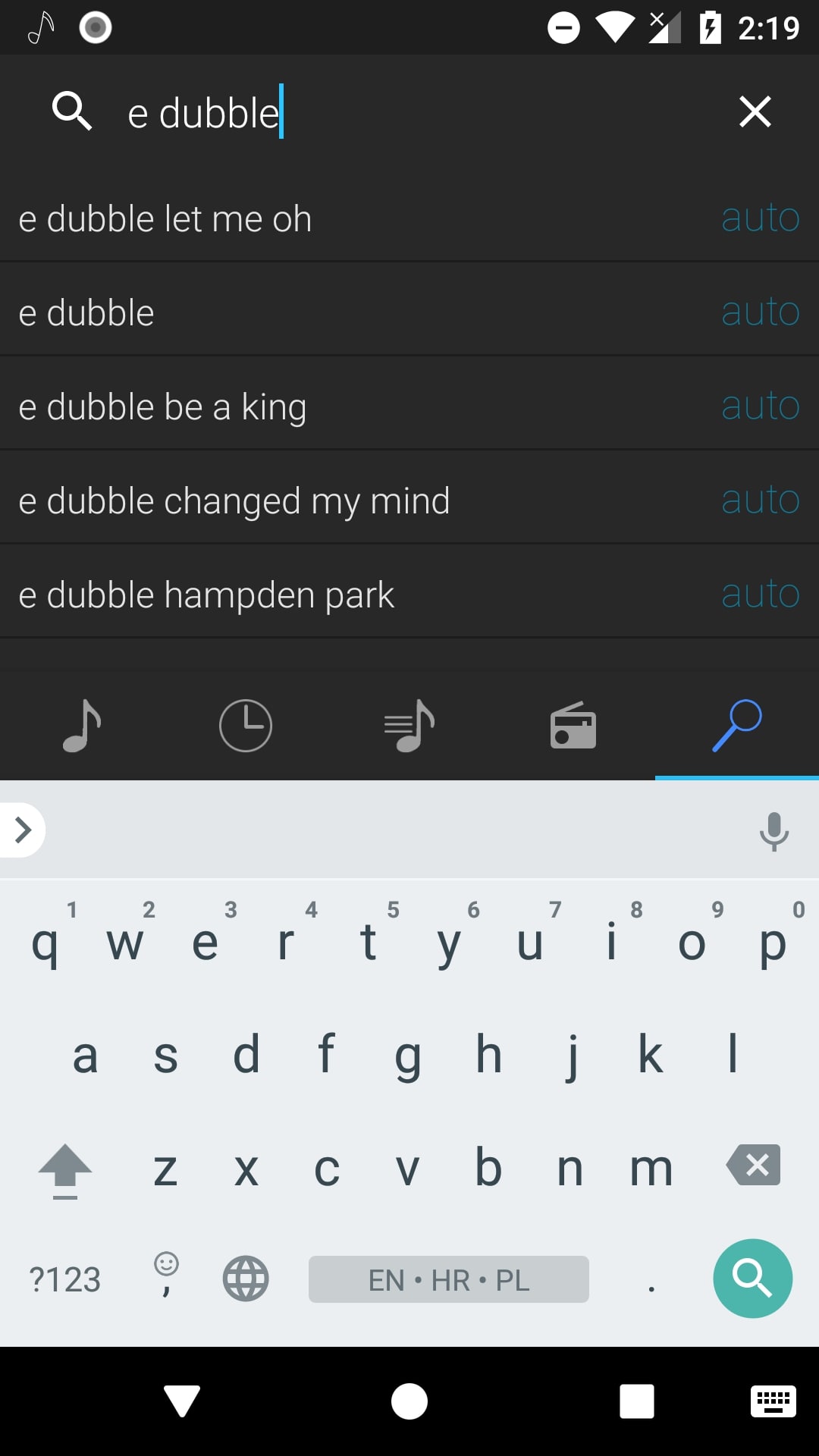 Search fragment of YouPlay for Android